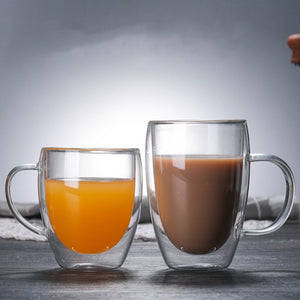 Double Wall Glass Cup Heat Resistant Tea Coffee Mug With Handle