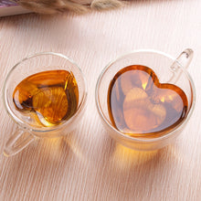 Load image into Gallery viewer, 180ml/240ml Heart Love Shaped Tea Beer Mug Juice Cup Coffee Cups Mug Gift Double Wall Glass Mug Heat-Resisting Drinkware
